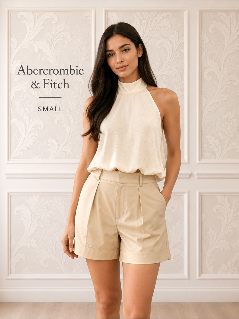 Abercrombie & Fitch Faux Leather Pleated Shorts Small Cream Beige High Rise